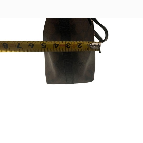 Coach Signature C Monogram Brown Black Leather Tote Shoulder Bag Women's - Picture 9 of 11